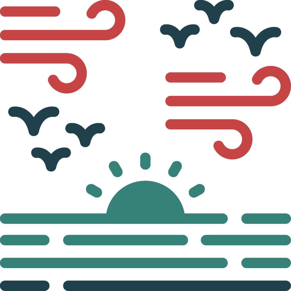 zonsondergang over- water glyph twee kleur icoon vector