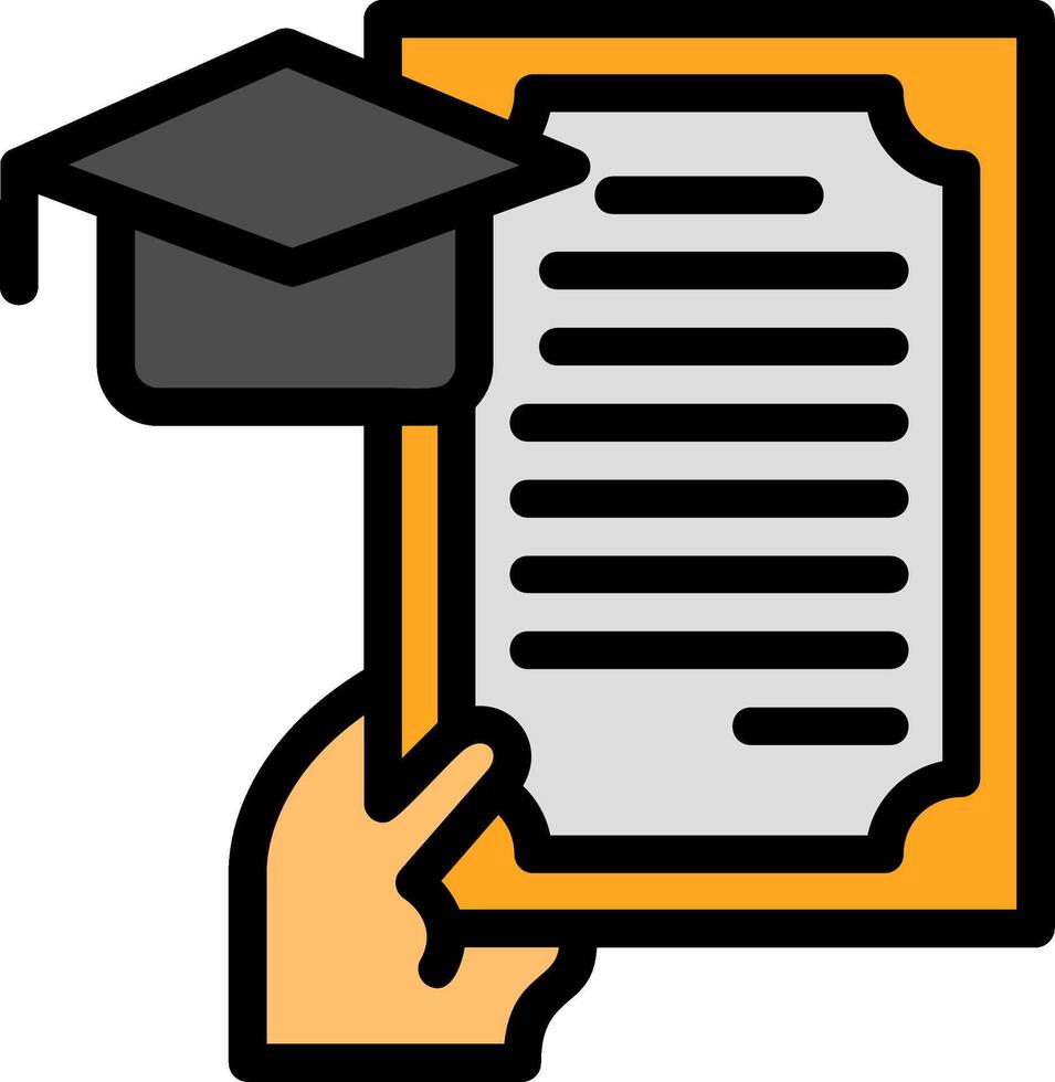 hand- Holding een diploma voor onderwijs lijn gevulde icoon vector