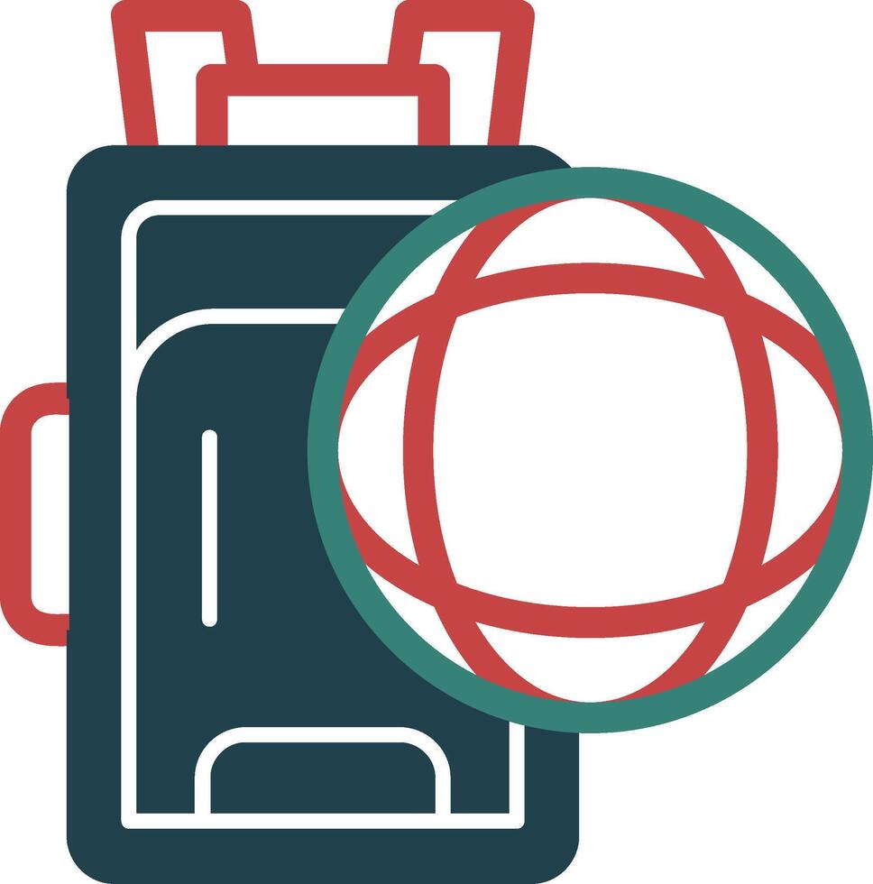 wereldbol met een rugzak glyph twee kleur icoon vector