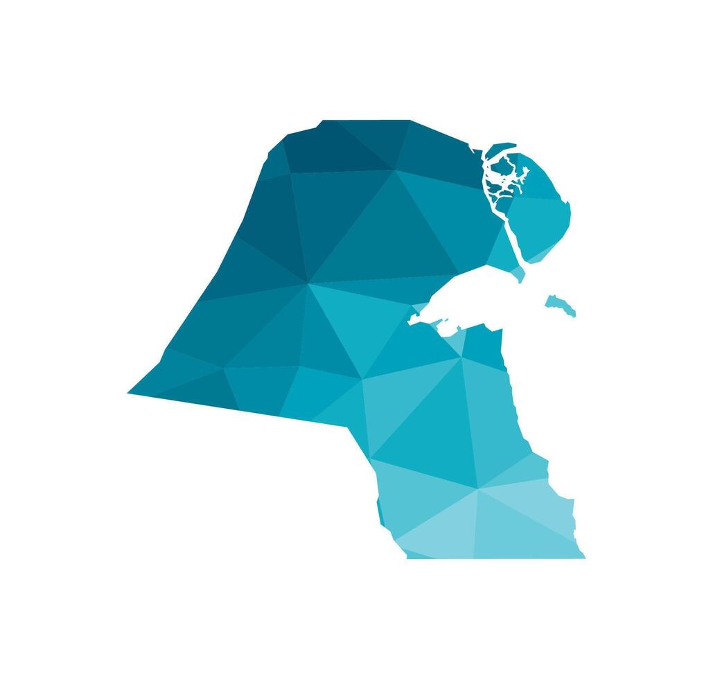 vector geïsoleerd illustratie icoon met vereenvoudigd blauw silhouet van staat van Koeweit kaart. veelhoekige meetkundig stijl, driehoekig vormen. wit achtergrond.