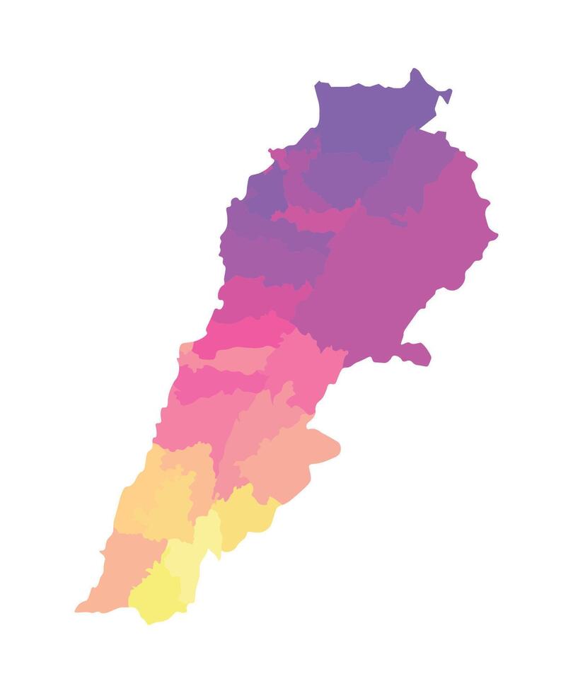 vector geïsoleerd illustratie van vereenvoudigd administratief kaart van Libanon. borders van de districten. multi gekleurde silhouetten.