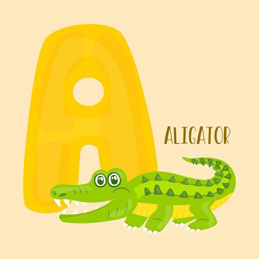 alligator. een brief. schattig kinderen dier alfabet in vector. grappig tekenfilm dieren. vector