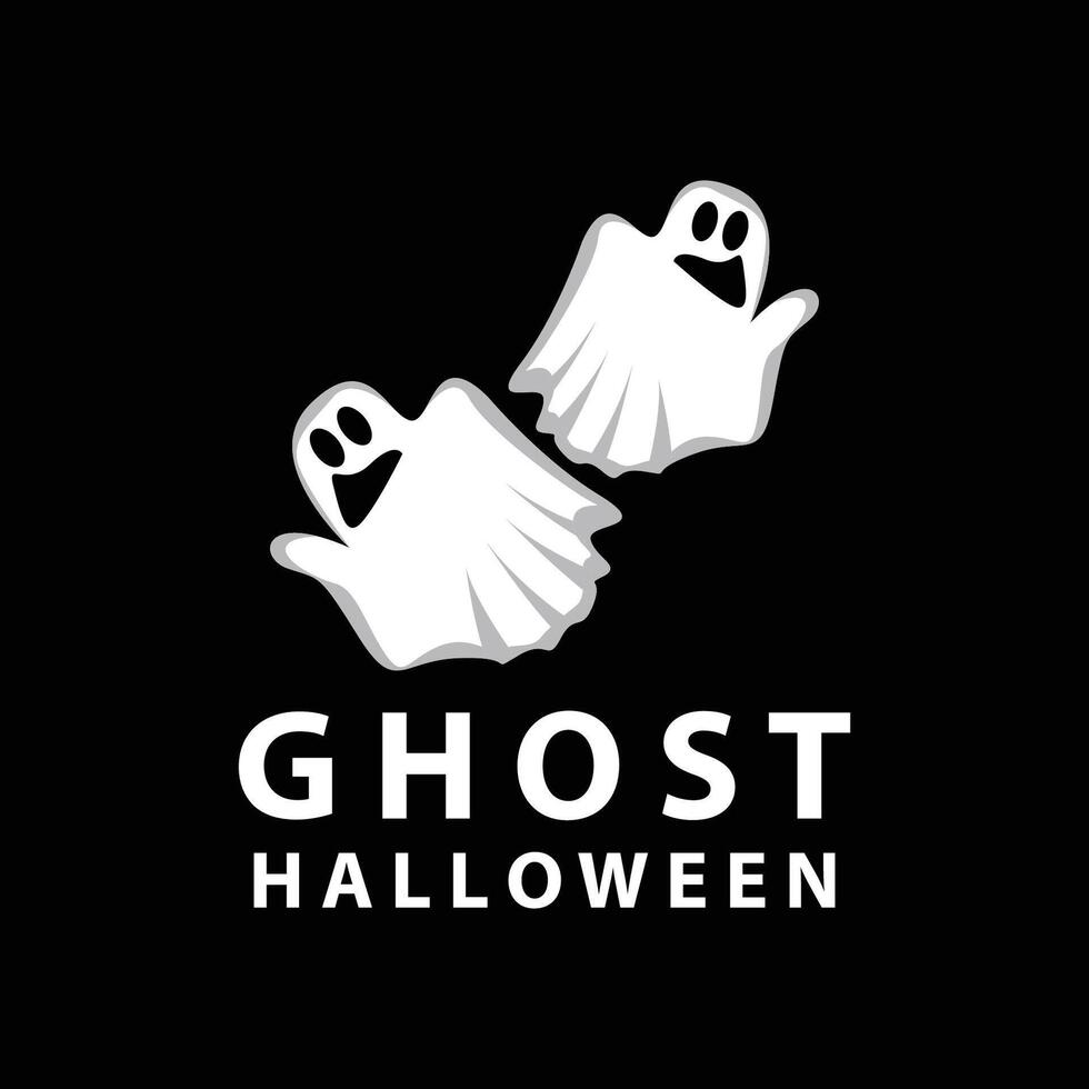 spookachtig geest logo, gemakkelijk halloween tekenfilm duivel ontwerp illustratie sjabloon zwart achtergrond vector