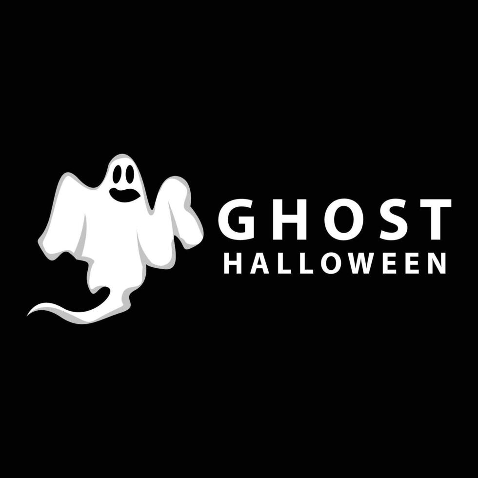 spookachtig geest logo, gemakkelijk halloween tekenfilm duivel ontwerp illustratie sjabloon zwart achtergrond vector