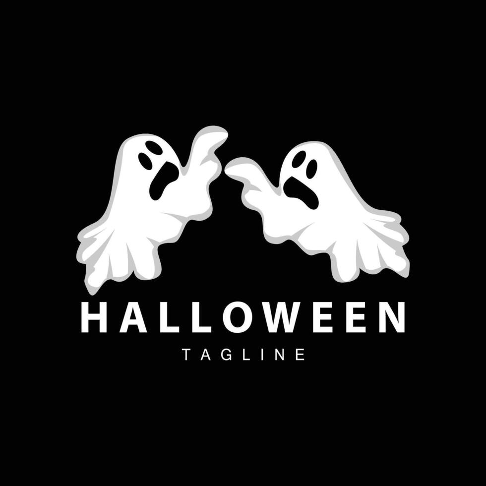 spookachtig geest logo, gemakkelijk halloween tekenfilm duivel ontwerp illustratie sjabloon zwart achtergrond vector