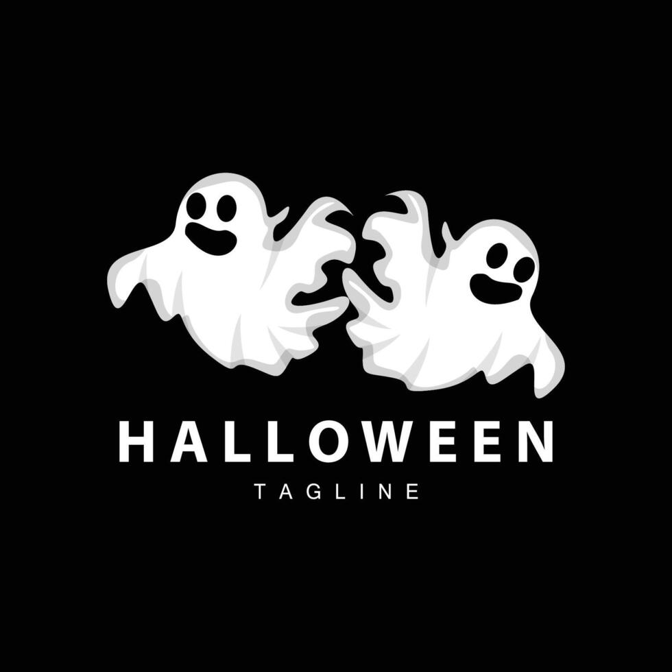 spookachtig geest logo, gemakkelijk halloween tekenfilm duivel ontwerp illustratie sjabloon zwart achtergrond vector