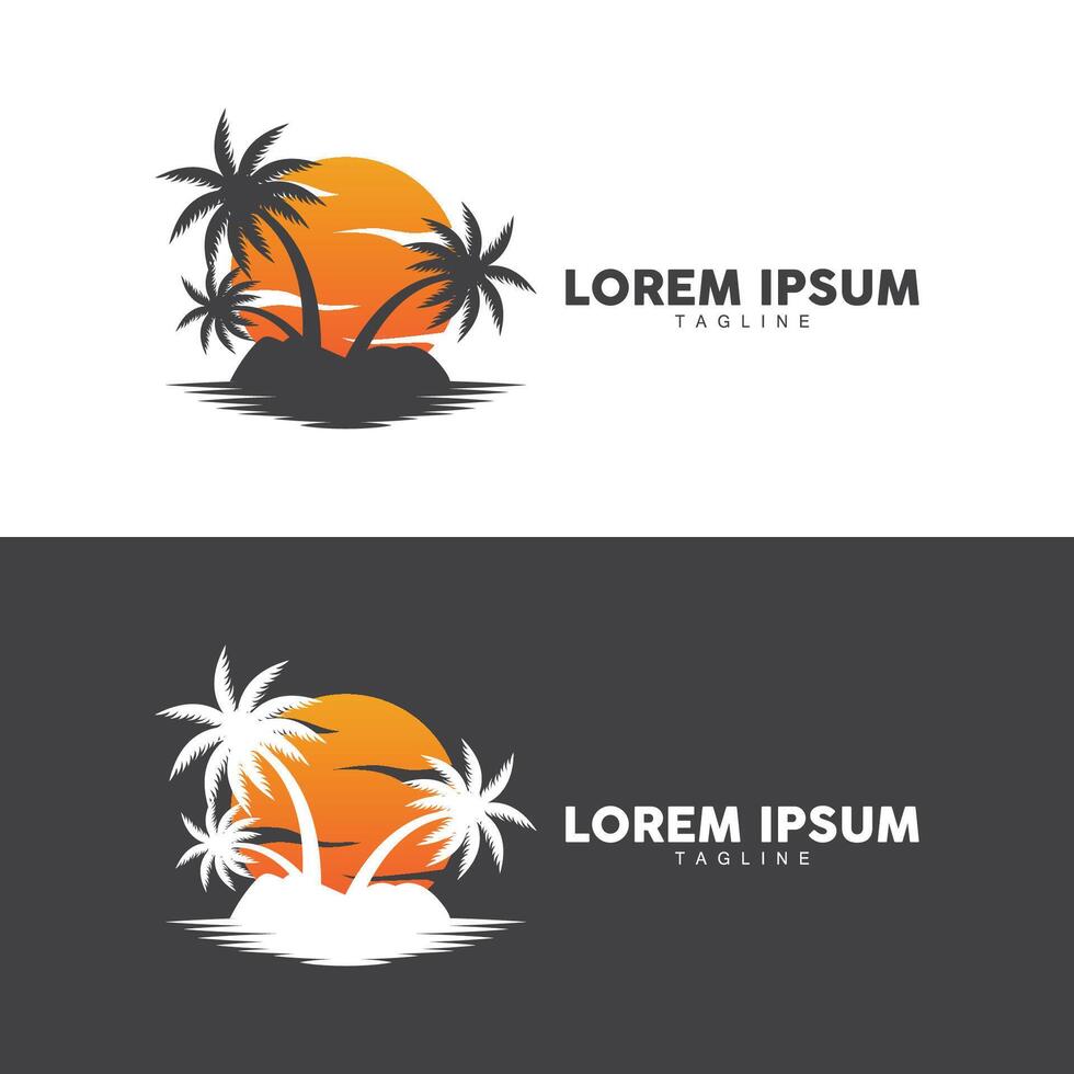 kokosnoot boom logo ontwerp sjabloon palm boom silhouet illustratie zomer strand zee fabriek vector