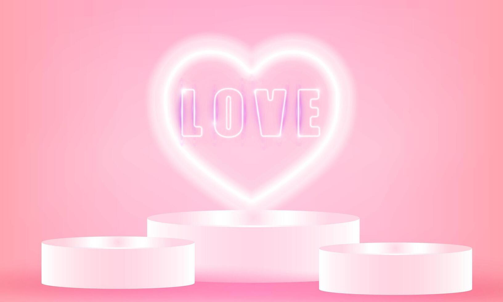 gelukkig Valentijnsdag dagen neon hart van achtergrond met vervagen harten. stadium podium tafereel met voor vector poster ontwerp