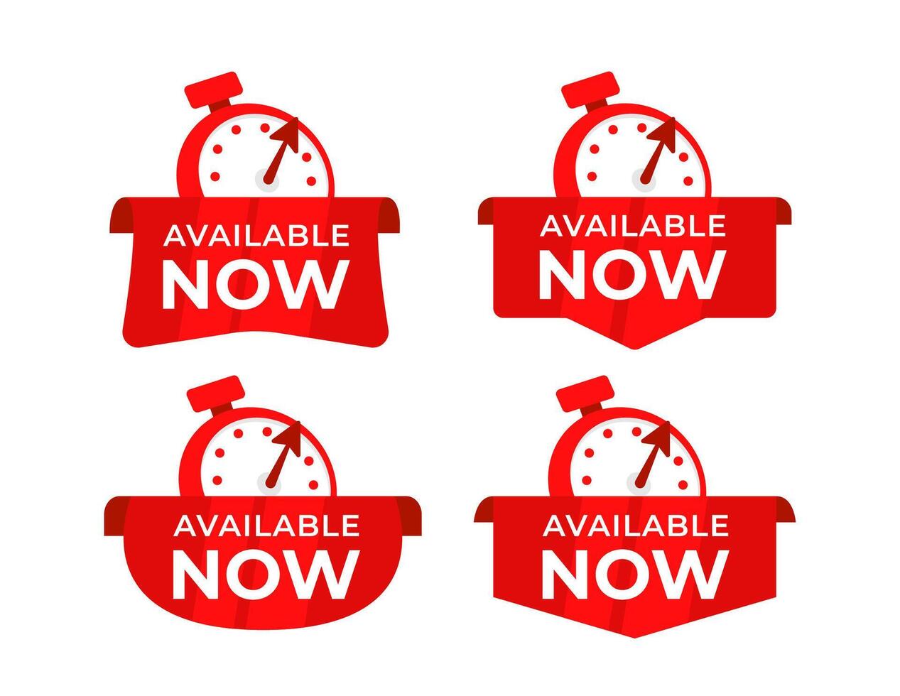 ogenblik beschikbaarheid alarm reeks van beschikbaar nu banners met stopwatch voor onmiddellijk onderhoud of vrijlating vector