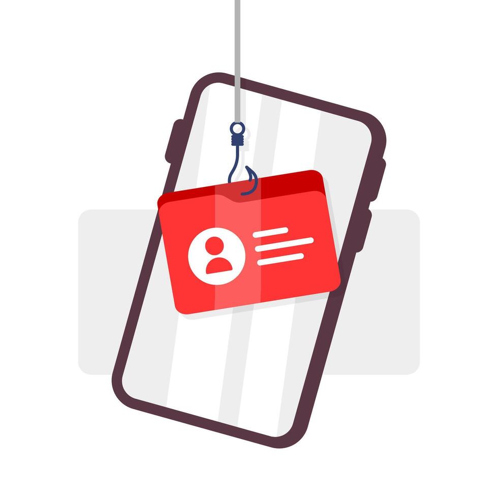 phishing oplichterij alarm concept. phishing scam, haken aas met e-mail, kaart, en schild. vector illustratie