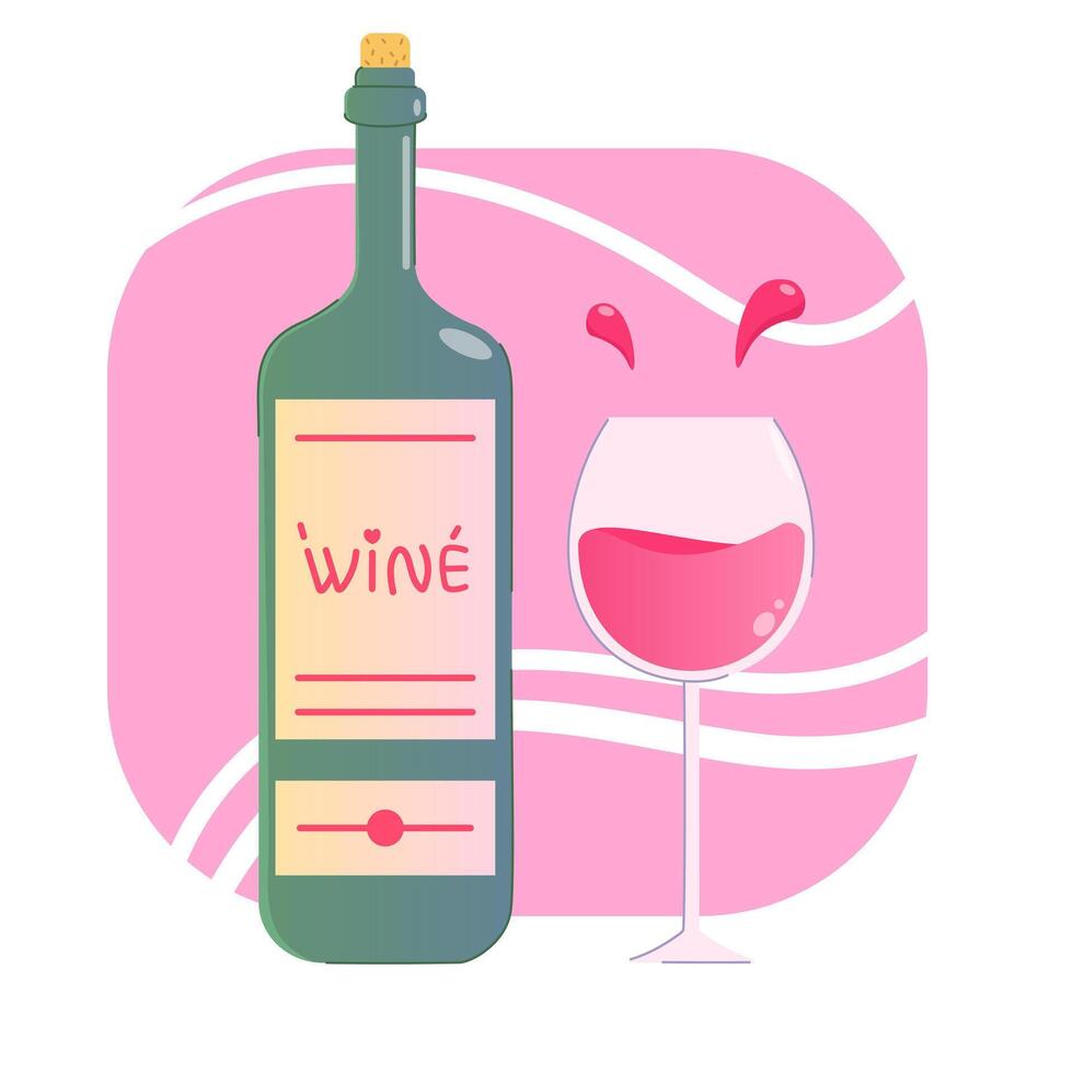 kleur vector illustratie met groen wijn fles en glas Aan abstract achtergrond