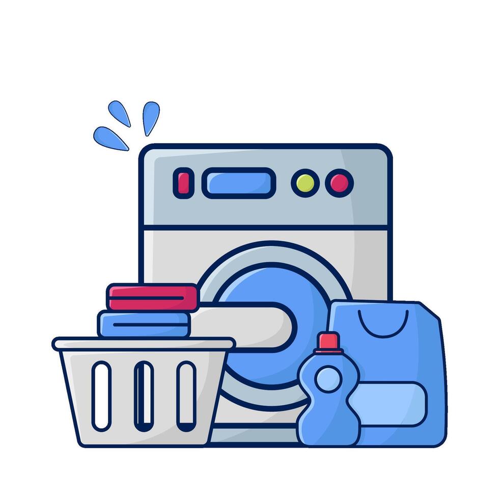 het wassen machine, bassin met fles wasmiddel vloeistof illustratie vector