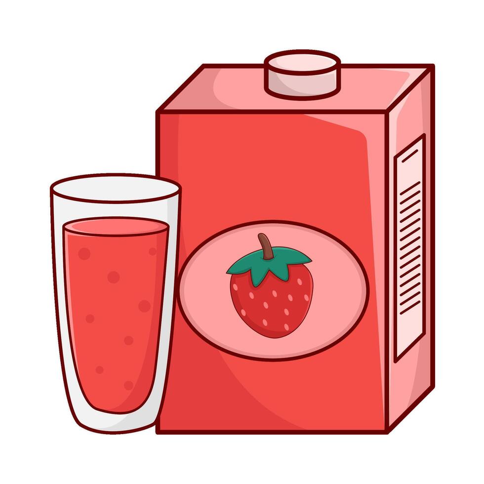 doos aardbei sap met glas aardbei sap illustratie vector