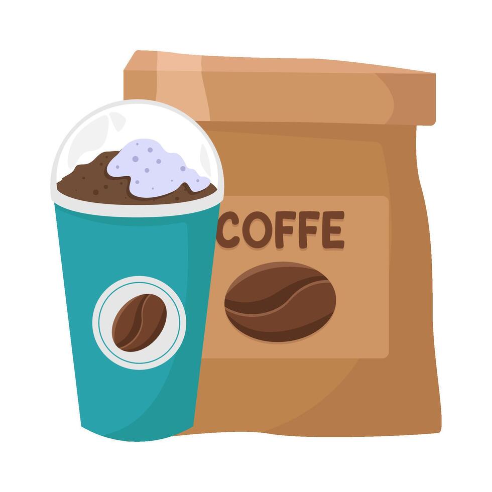 koffie zak met kop koffie drinken illustratie vector