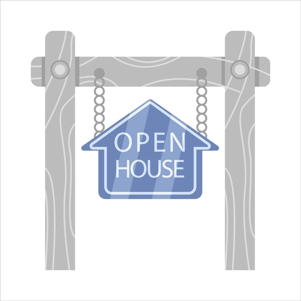 Open huis in teken bord hangende illustratie vector