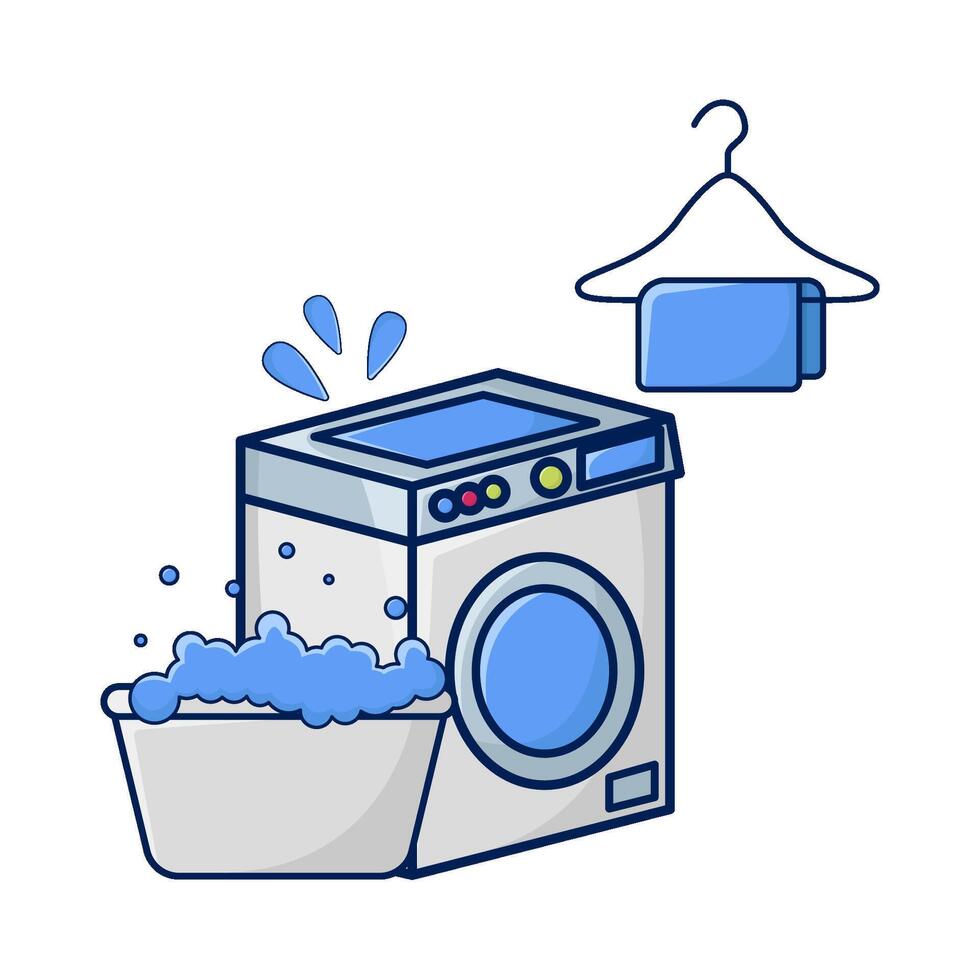 het wassen machine, handdoek hangende met water in bassin illustratie vector