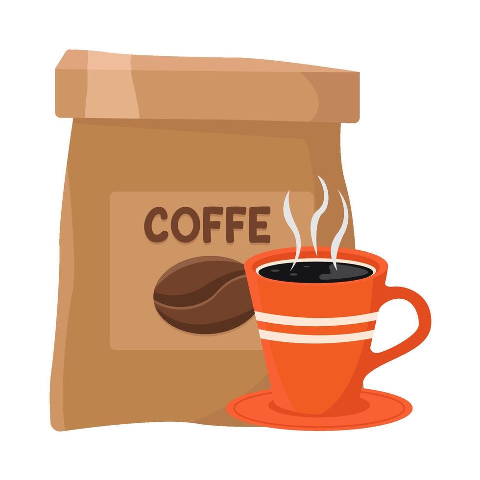 koffie zak met glas koffie drinken illustratie vector
