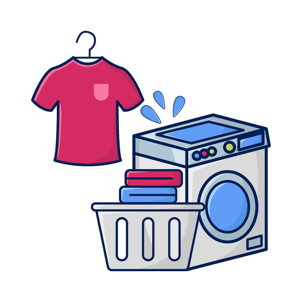 kleding hangen, het wassen machine met wasserij in bassin illustratie vector