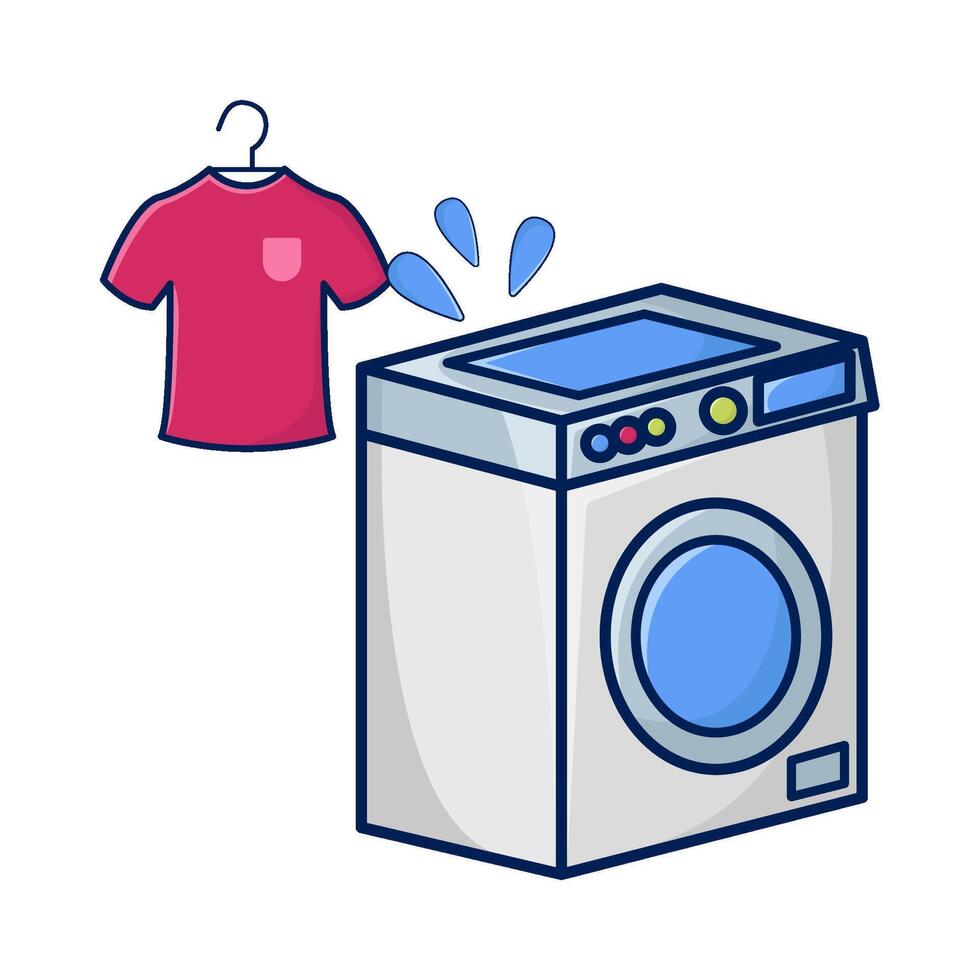 kleding hangende in hanger met het wassen machine illustratie vector