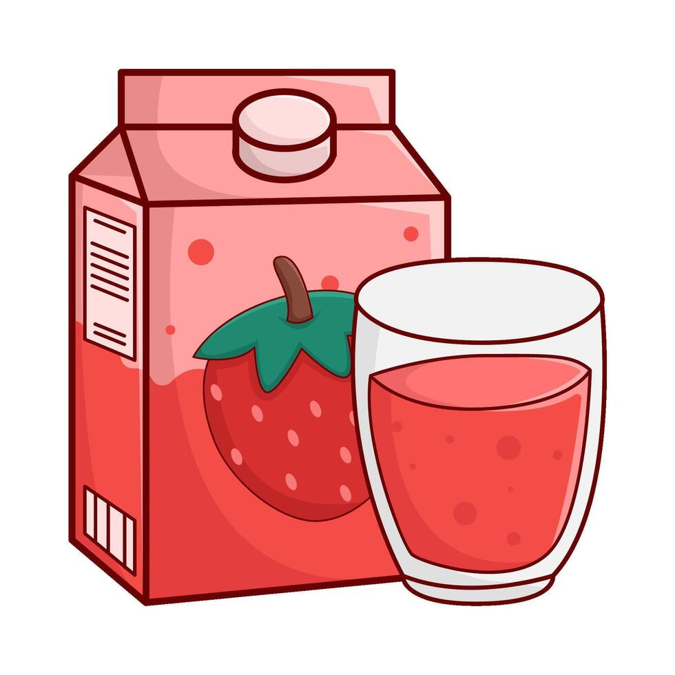 doos aardbei jsap met glas aardbei sap illustratie vector