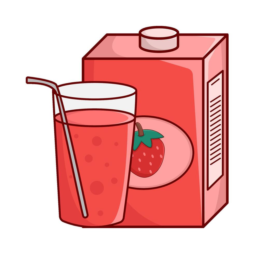 doos aardbei sap met glas aardbei sap illustratie vector