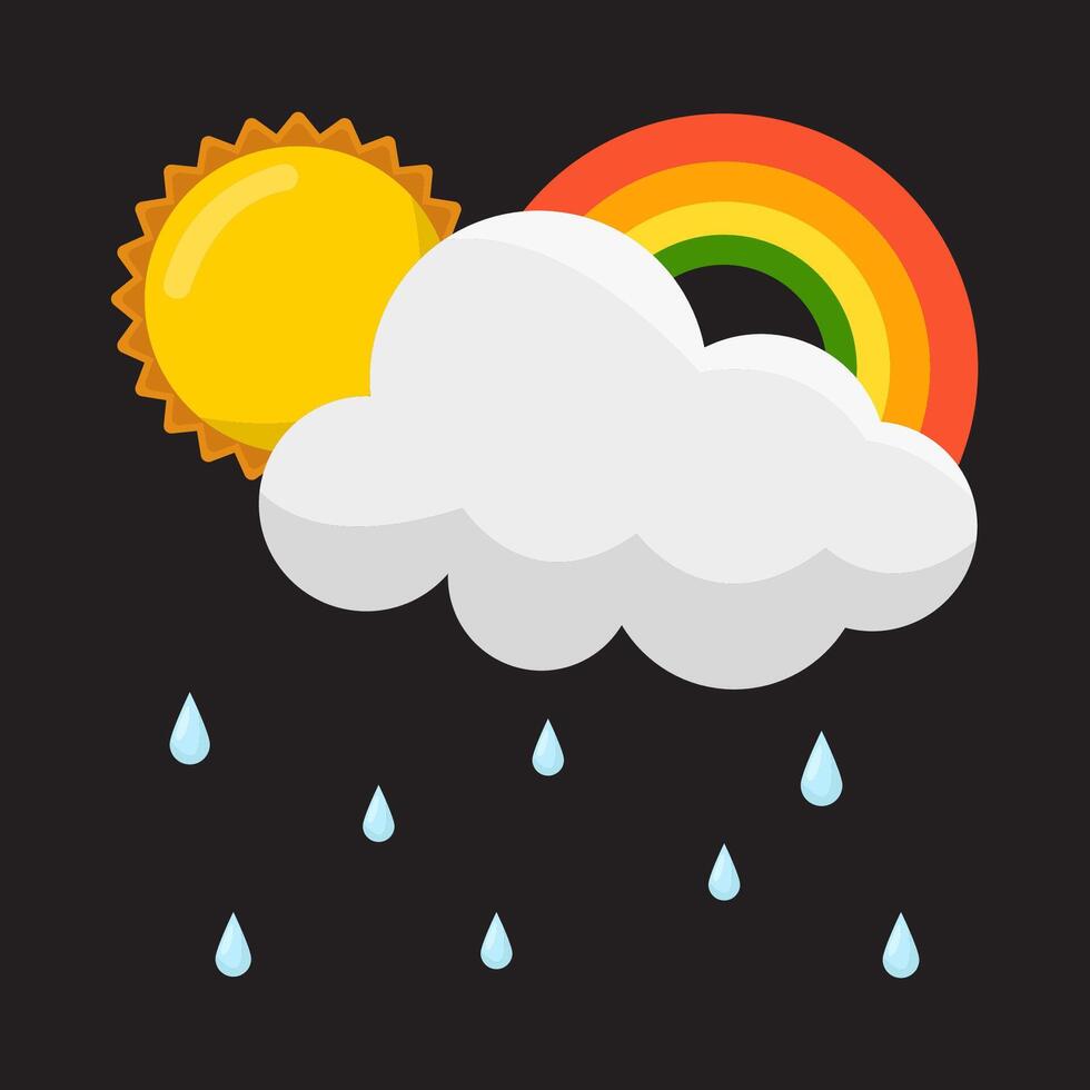 zon, wolk regen met regenboog illustratie vector