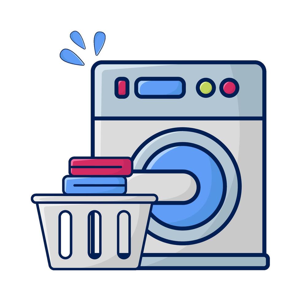 het wassen machine met wasserij in mand illustratie vector