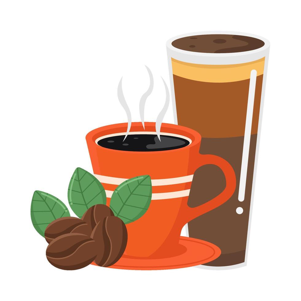 kop ijs koffie drankje, glas koffie drinken met koffie bonen illustratie vector