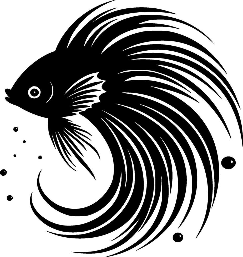 betta vis, zwart en wit vector illustratie