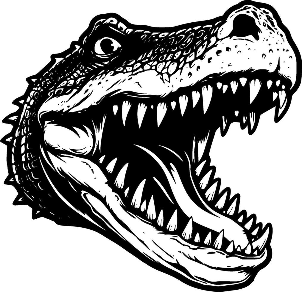 krokodil - zwart en wit geïsoleerd icoon - vector illustratie
