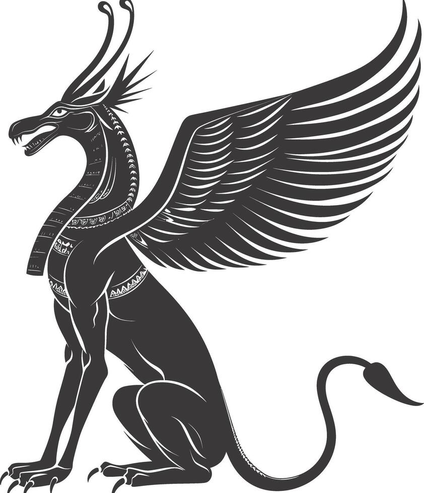 ai gegenereerd silhouet spinx de Egypte mythisch schepsel zwart kleur enkel en alleen vol lichaam vector