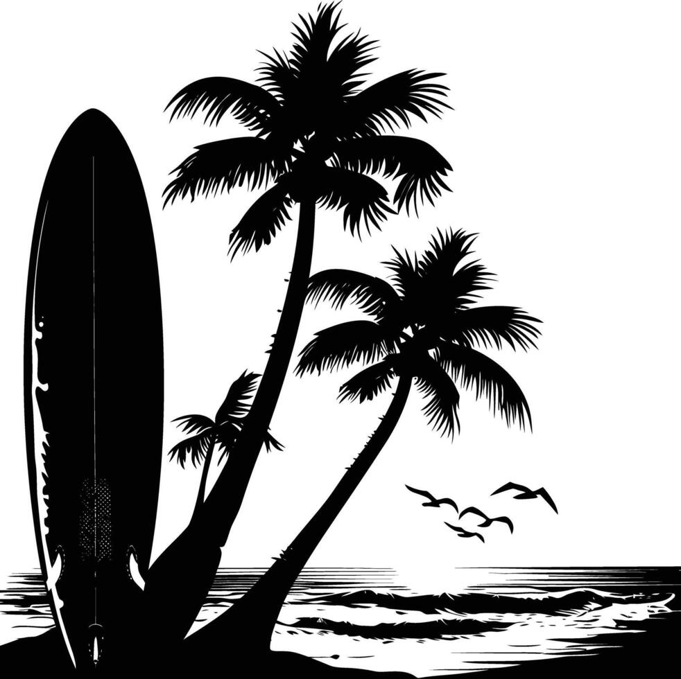 ai gegenereerd silhouet surfing bord Aan de strand zwart kleur enkel en alleen vector
