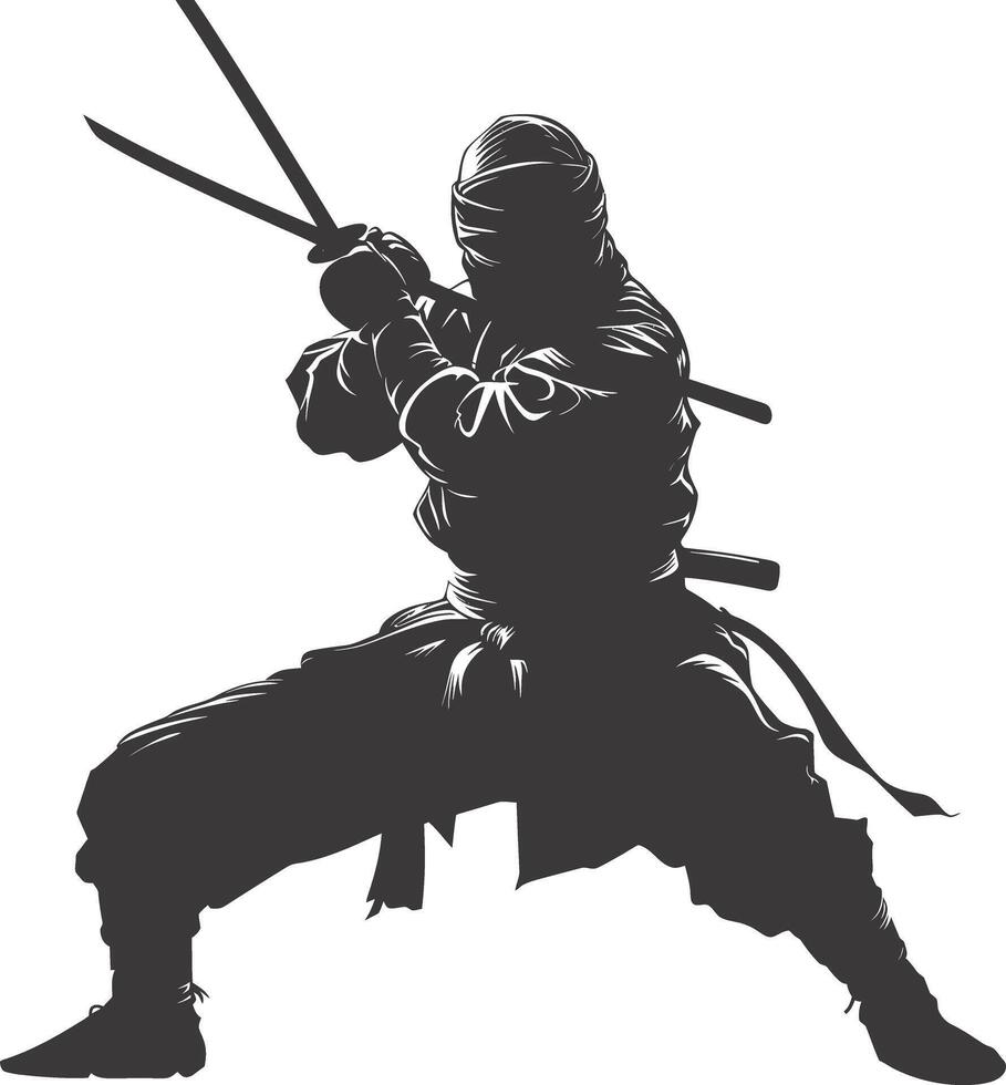 ai gegenereerd silhouet Ninja krijger zwart kleur enkel en alleen vol lichaam vector