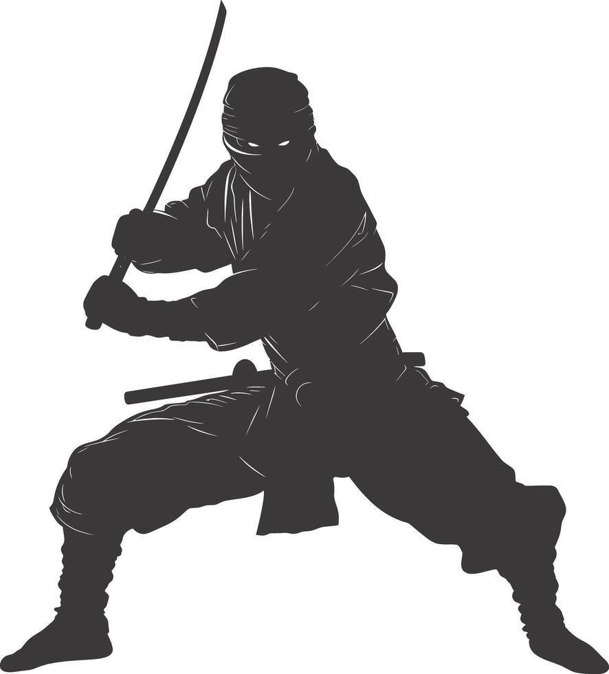 ai gegenereerd silhouet Ninja krijger zwart kleur enkel en alleen vol lichaam vector