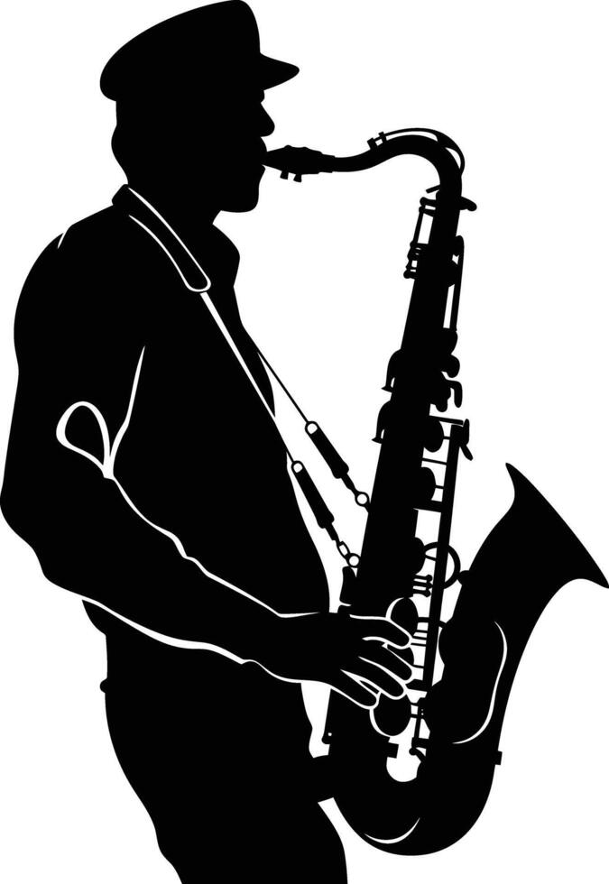 ai gegenereerd silhouet saxofonist in uitvoeren zwart kleur enkel en alleen vector