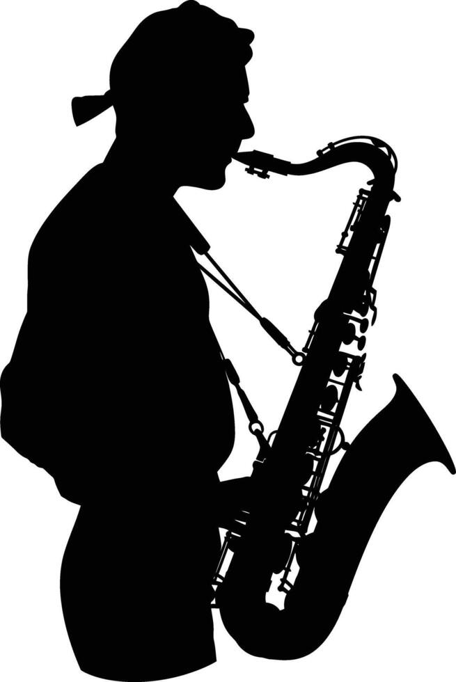 ai gegenereerd silhouet saxofonist in uitvoeren zwart kleur enkel en alleen vector