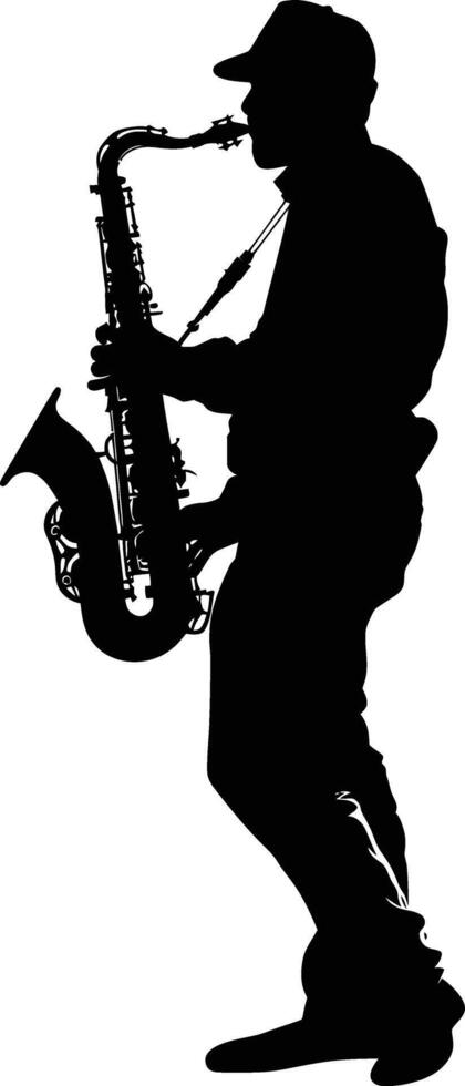 ai gegenereerd silhouet saxofonist in uitvoeren zwart kleur enkel en alleen vector