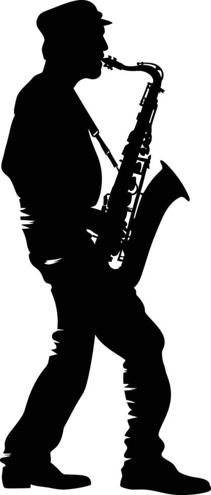 ai gegenereerd silhouet saxofonist in uitvoeren zwart kleur enkel en alleen vector