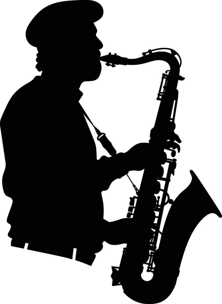 ai gegenereerd silhouet saxofonist in uitvoeren zwart kleur enkel en alleen vector