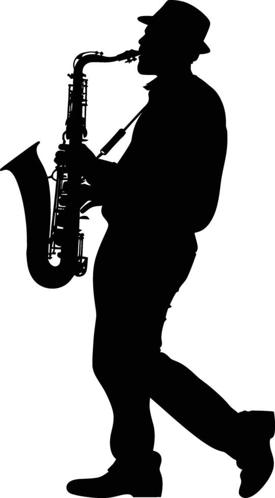 ai gegenereerd silhouet saxofonist in uitvoeren zwart kleur enkel en alleen vector