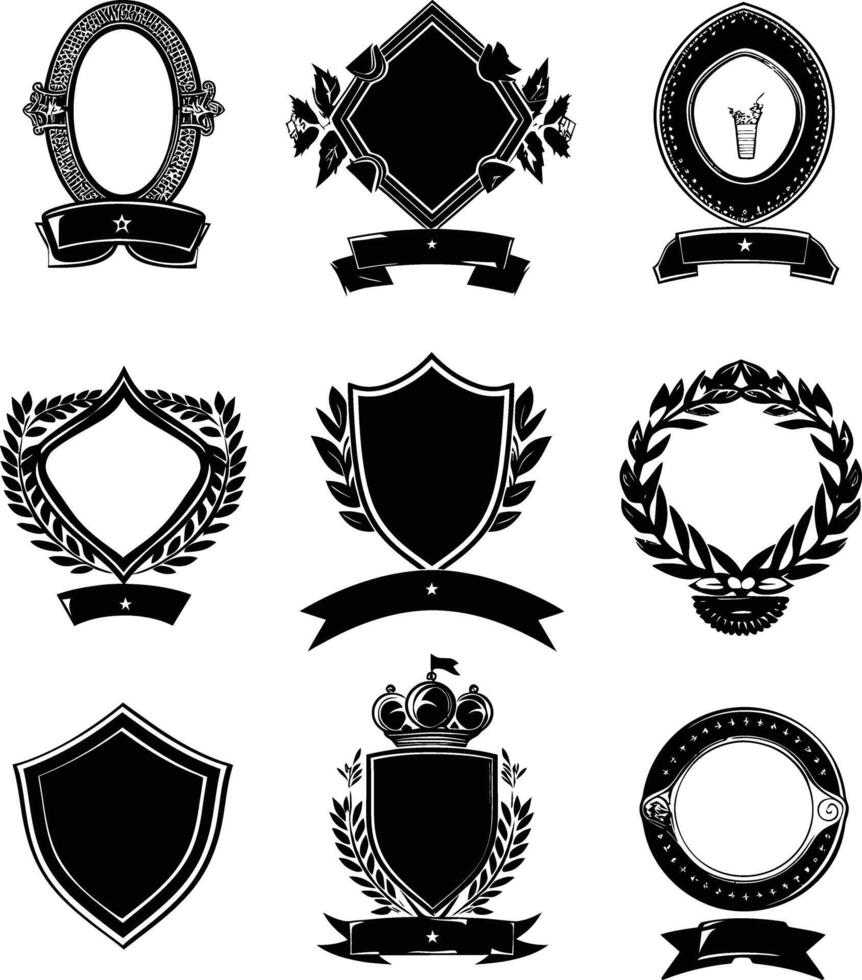 ai gegenereerd silhouet wijnoogst retro badges en medaille element zwart kleur enkel en alleen vector