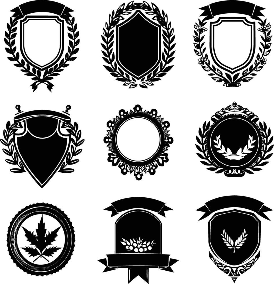 ai gegenereerd silhouet wijnoogst retro badges en medaille element zwart kleur enkel en alleen vector