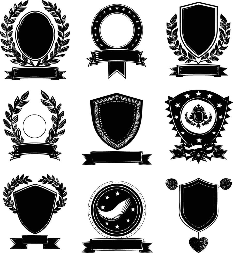 ai gegenereerd silhouet wijnoogst retro badges en medaille element zwart kleur enkel en alleen vector