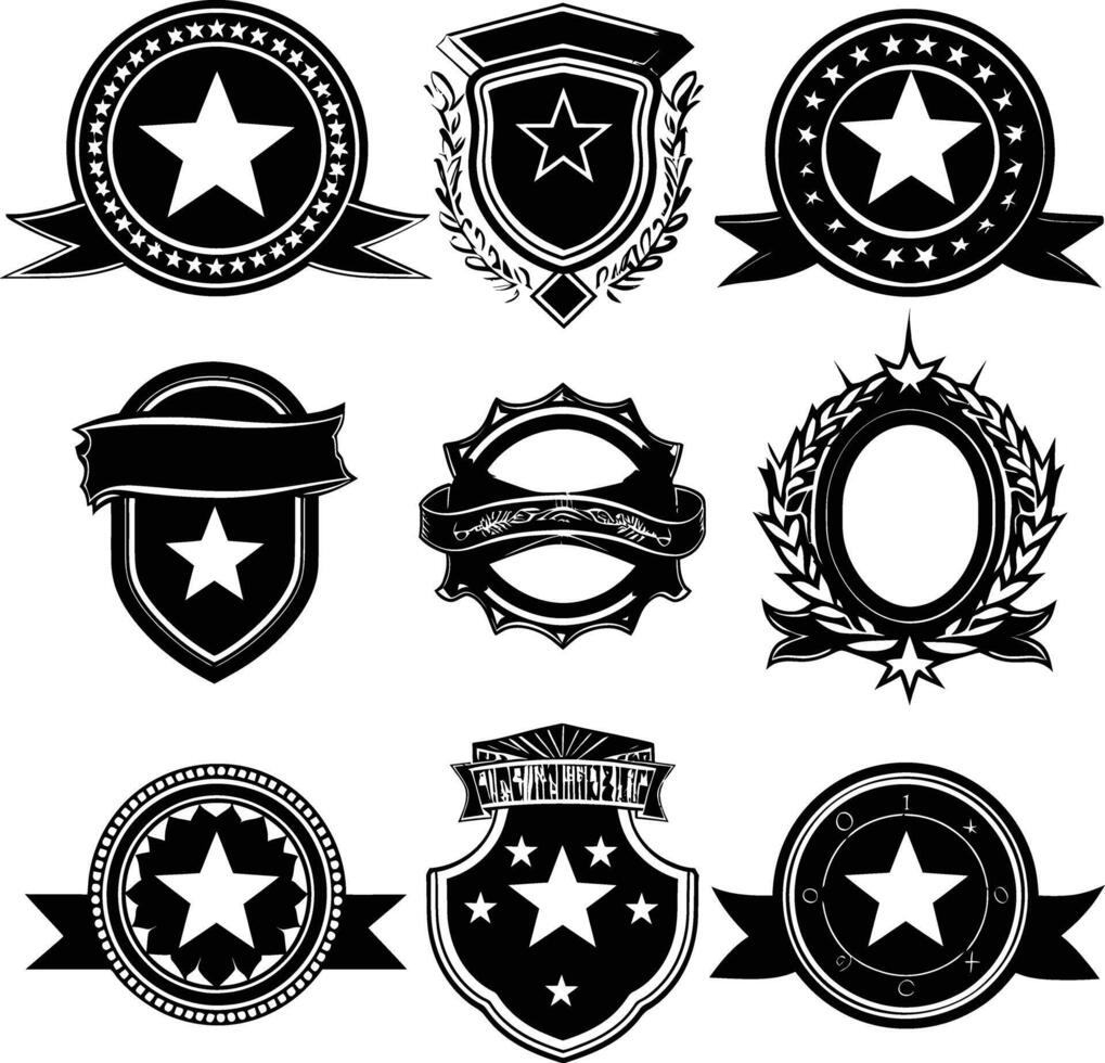 ai gegenereerd silhouet wijnoogst retro badges en medaille element zwart kleur enkel en alleen vector