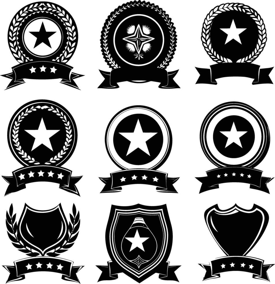 ai gegenereerd silhouet wijnoogst retro badges en medaille element zwart kleur enkel en alleen vector