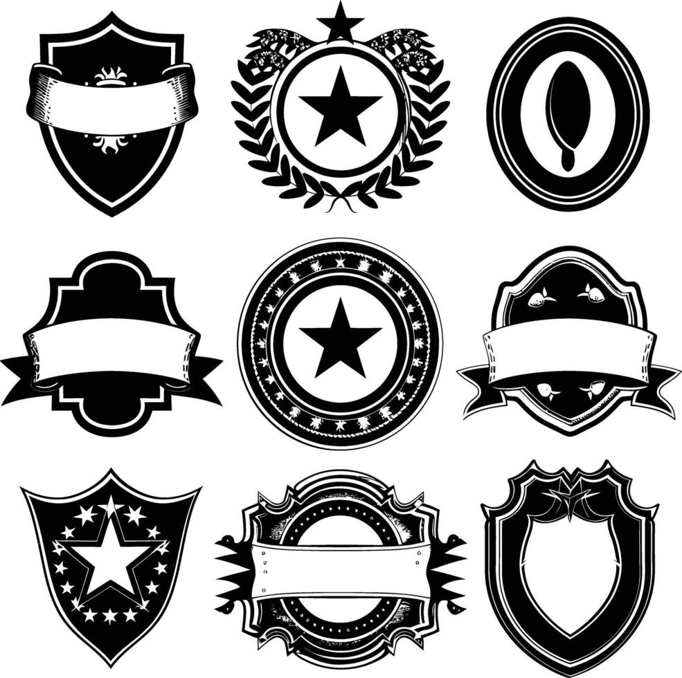 ai gegenereerd silhouet wijnoogst retro badges en medaille element zwart kleur enkel en alleen vector