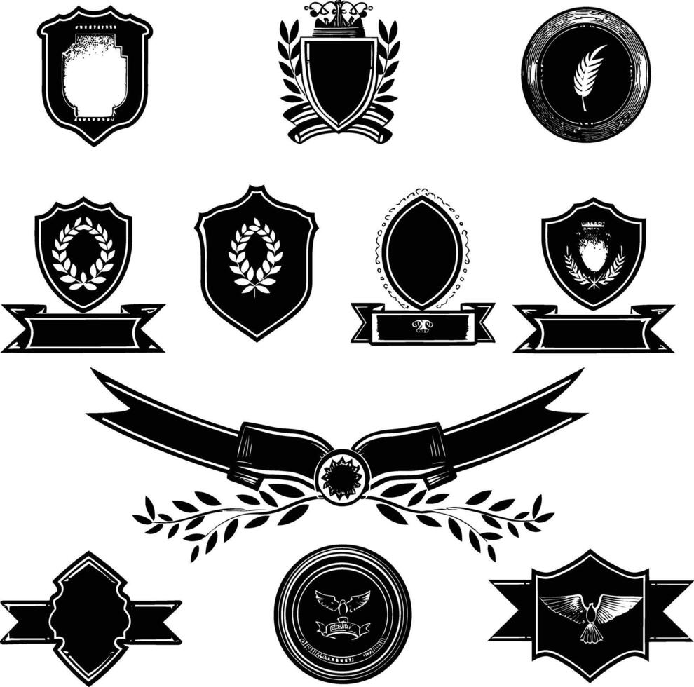 ai gegenereerd silhouet wijnoogst retro badges en medaille element zwart kleur enkel en alleen vector