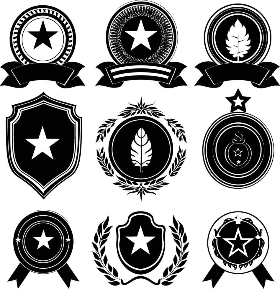 ai gegenereerd silhouet wijnoogst retro badges en medaille element zwart kleur enkel en alleen vector