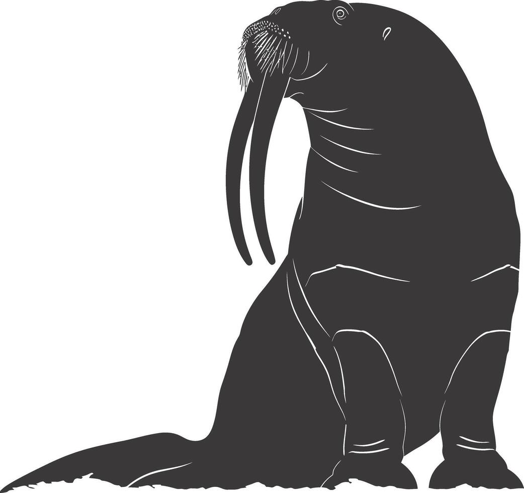 ai gegenereerd silhouet walrus dier zwart kleur enkel en alleen vol lichaam vector