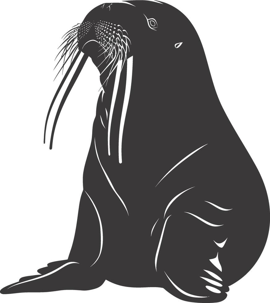 ai gegenereerd silhouet walrus dier zwart kleur enkel en alleen vol lichaam vector